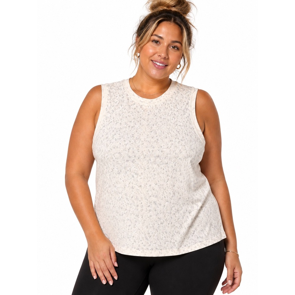 Women's Sleeveless Burnout Leopard Print Tank Top Crew Neck Beige Plus Size NWT